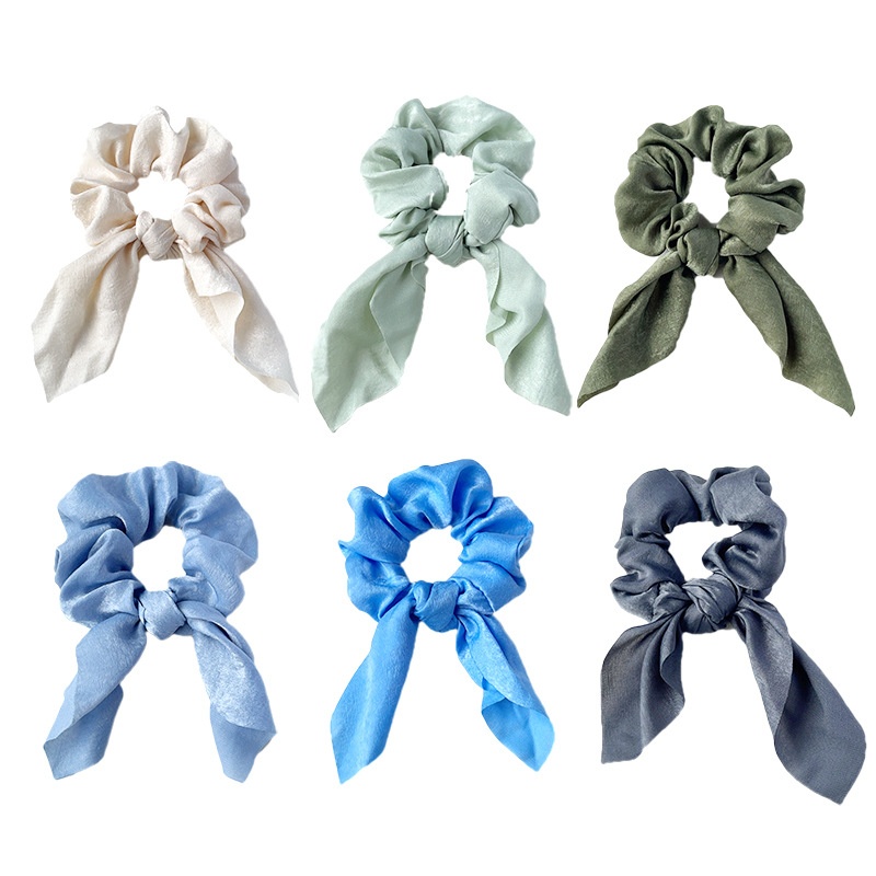 Women's Handmade Rabbit Ear Scrunchie Daily Hair Tie Solid Satin Bow