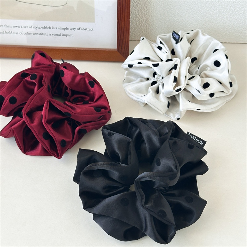 Women's Elegant Satin Polka Dot Hair Ties Stylish Flocking Bun Accessories
