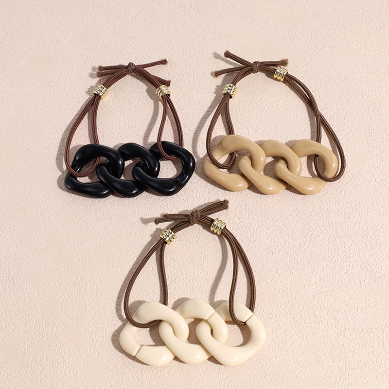 Women's Simple Autumn Cloth Bowknot Hair Tie Coffee Beige Chain Print