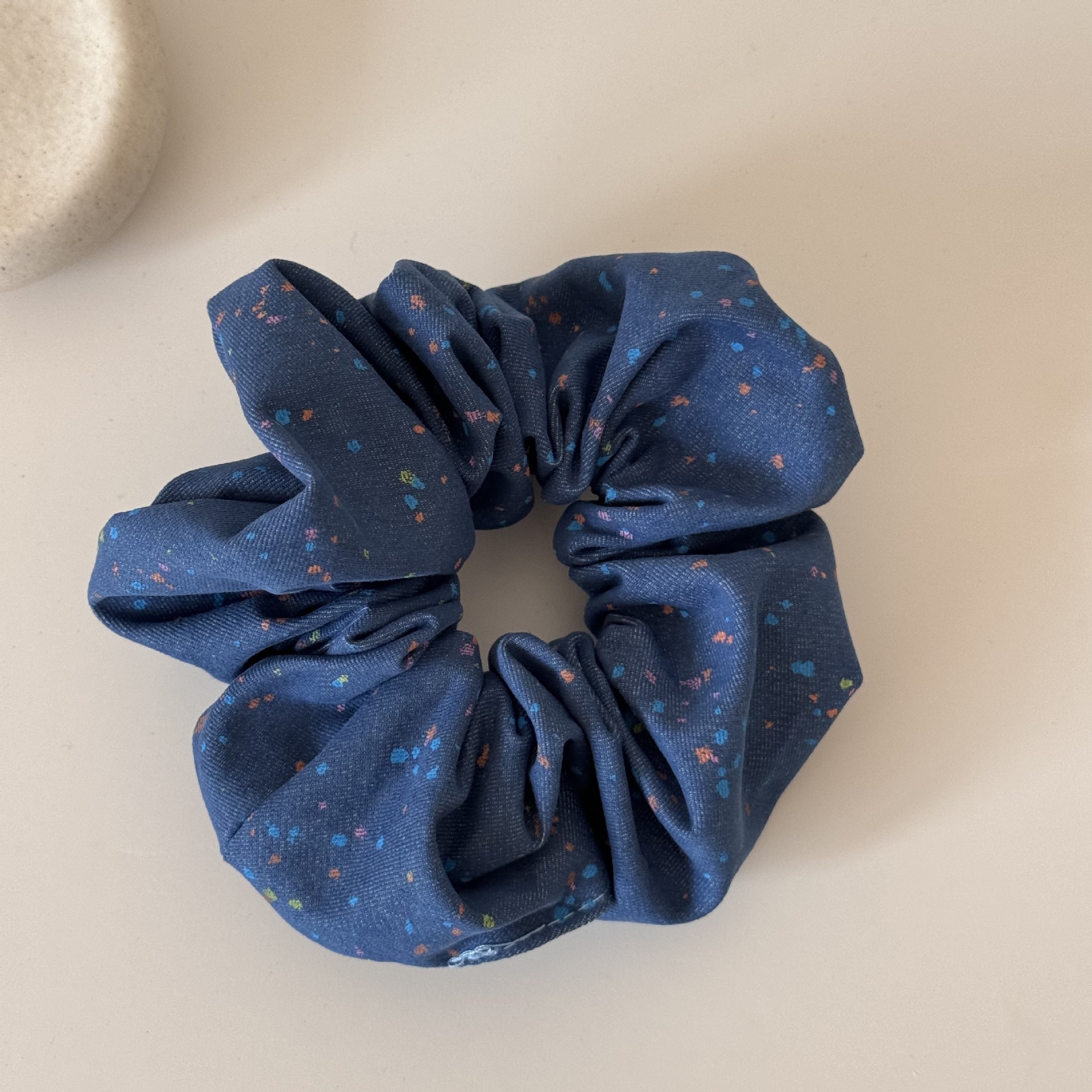 Women's Sweet Spring Satin Lace Hair Tie Scrunchie Beige Polka Dots