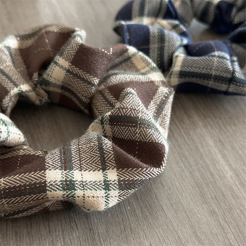 Women's High Elasticity Bun Hair Tie Festive Red Plaid Fabric Hairband