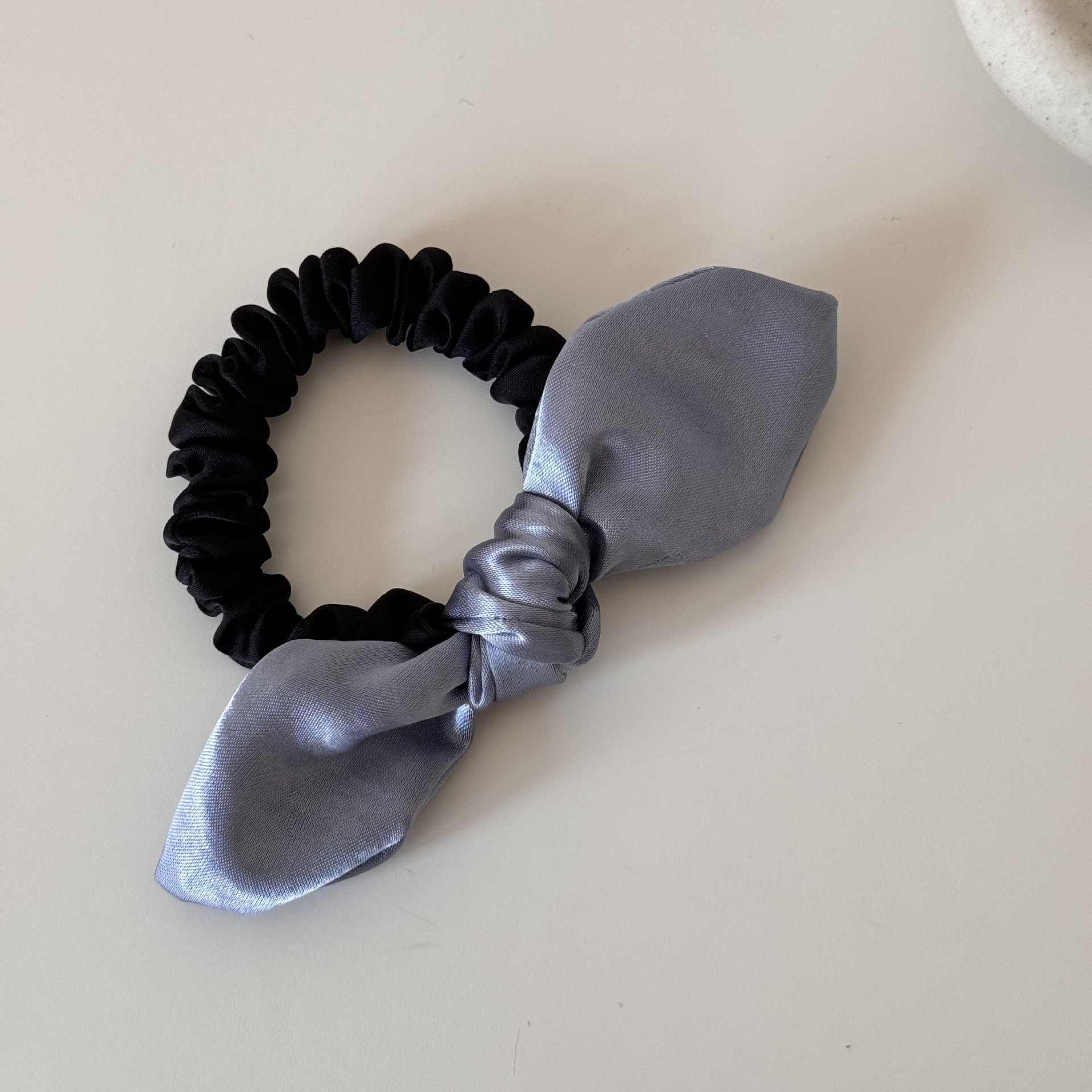 Women's French Satin Spring Ponytail Holder Hair Tie Pink Bowknot