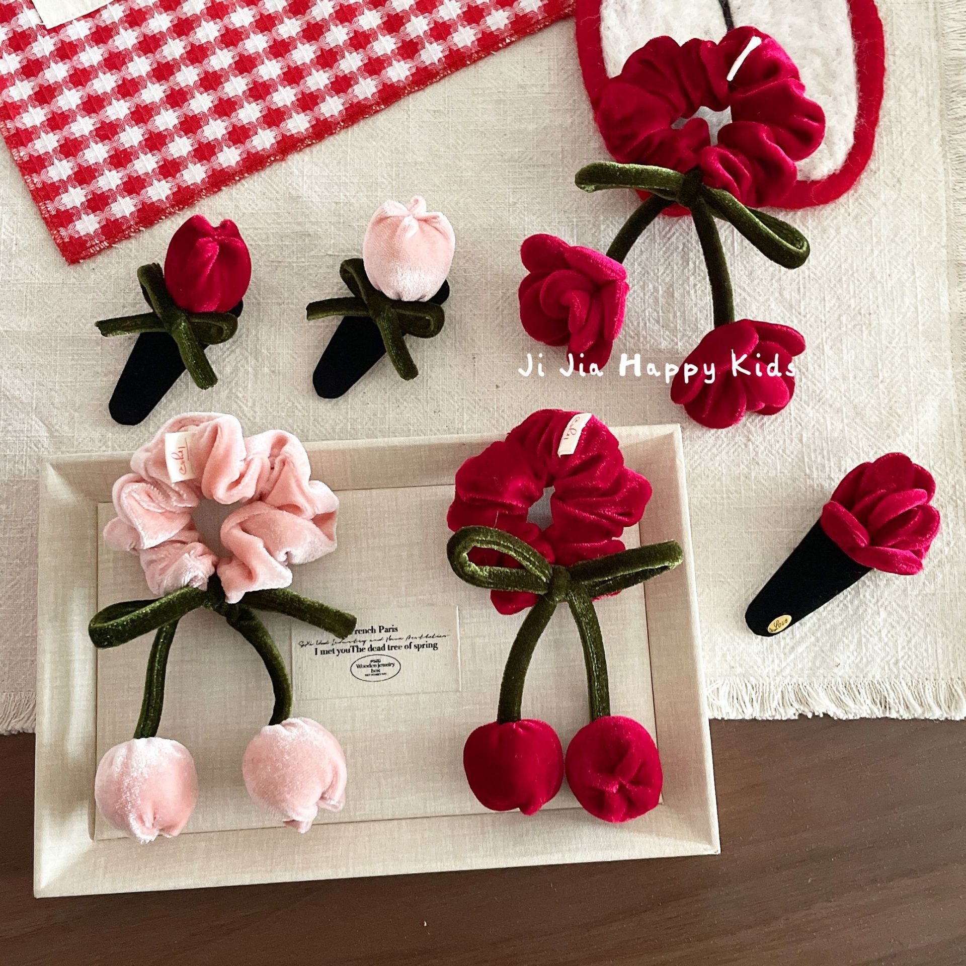 Women's Velvet Big Bow Hair Clip Autumn Winter Red Rose Hairband