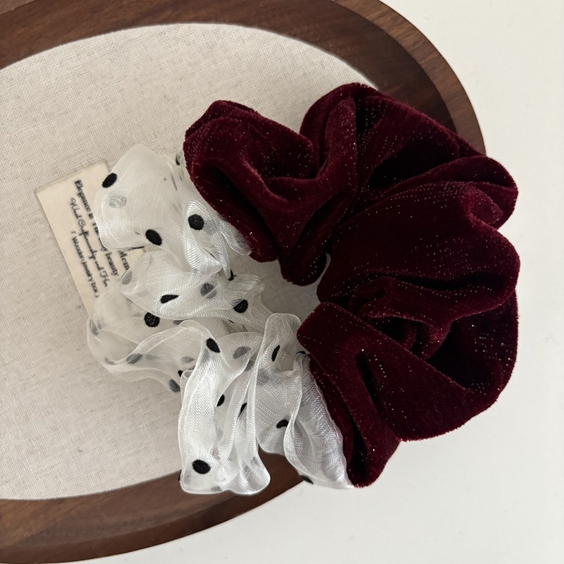 Women's Velvet Large Bow Hair Tie Autumn Winter Bun Accessory Polka Dots
