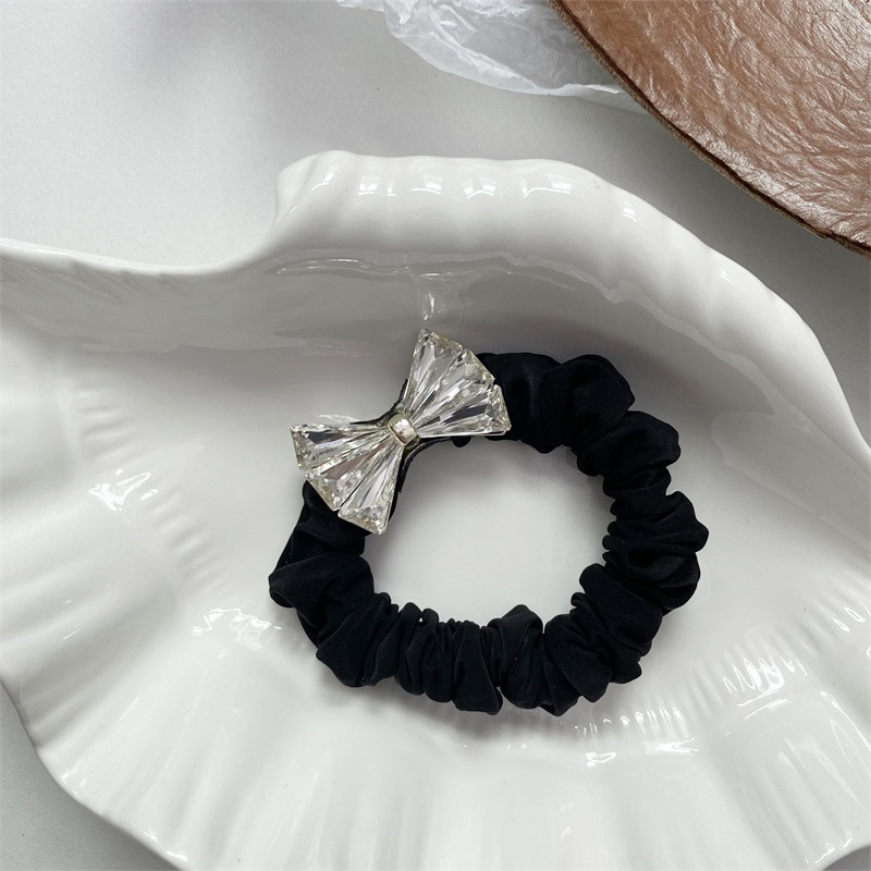 Women's Rhinestone Bowknot Fabric Scrunchie Hair Tie Black White Grey