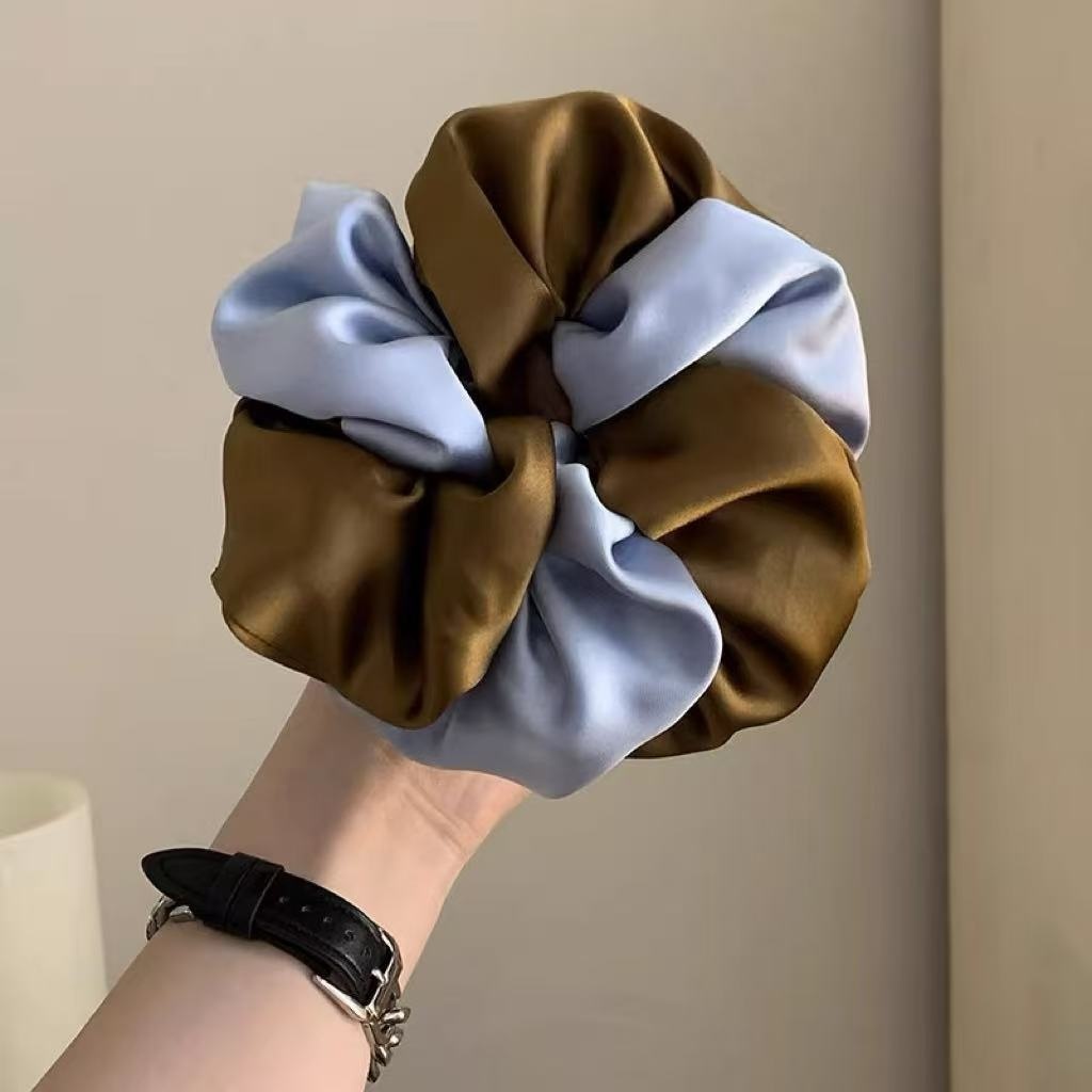 Women's Winter Satin Hair Tie Accessory Black Color Block