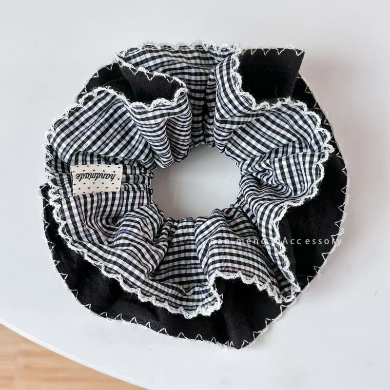 Women's Retro Spring Cotton Hair Tie Black & White Polka Dots