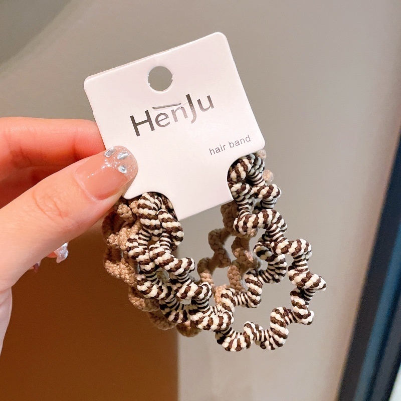 Women's 4pcs Daily Cloth Elastic Wave Hair Ties Milk Tea Color