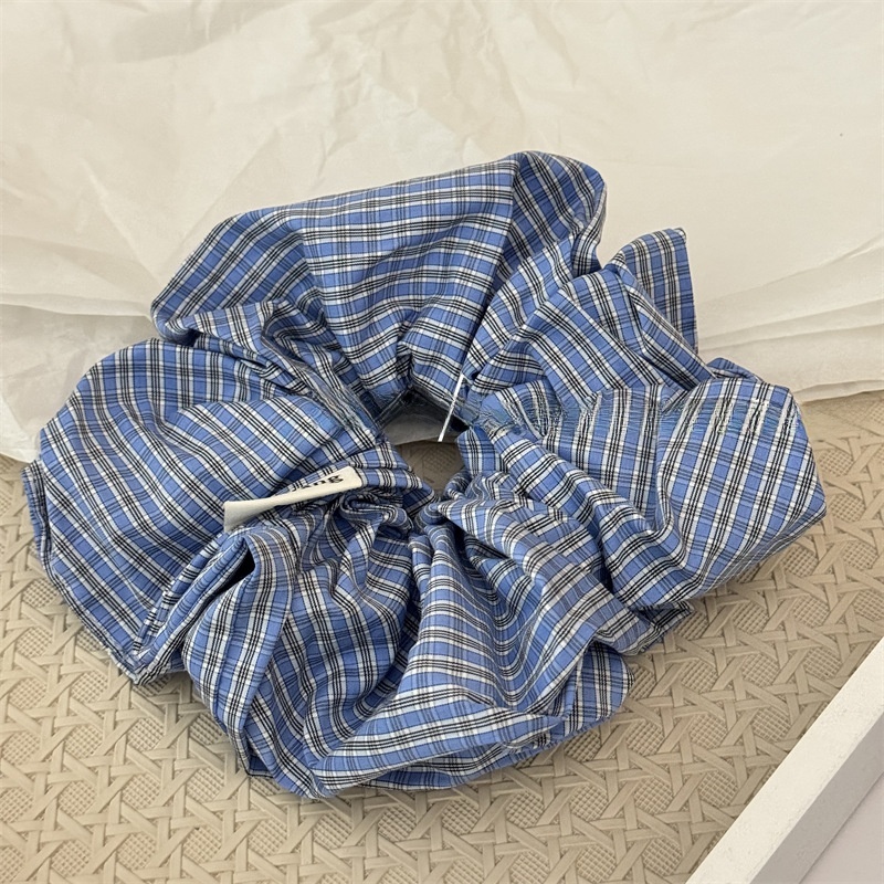 Women's Soft Cloth Hair Tie, Stylish Blue Plaid Scrunchie for All Seasons