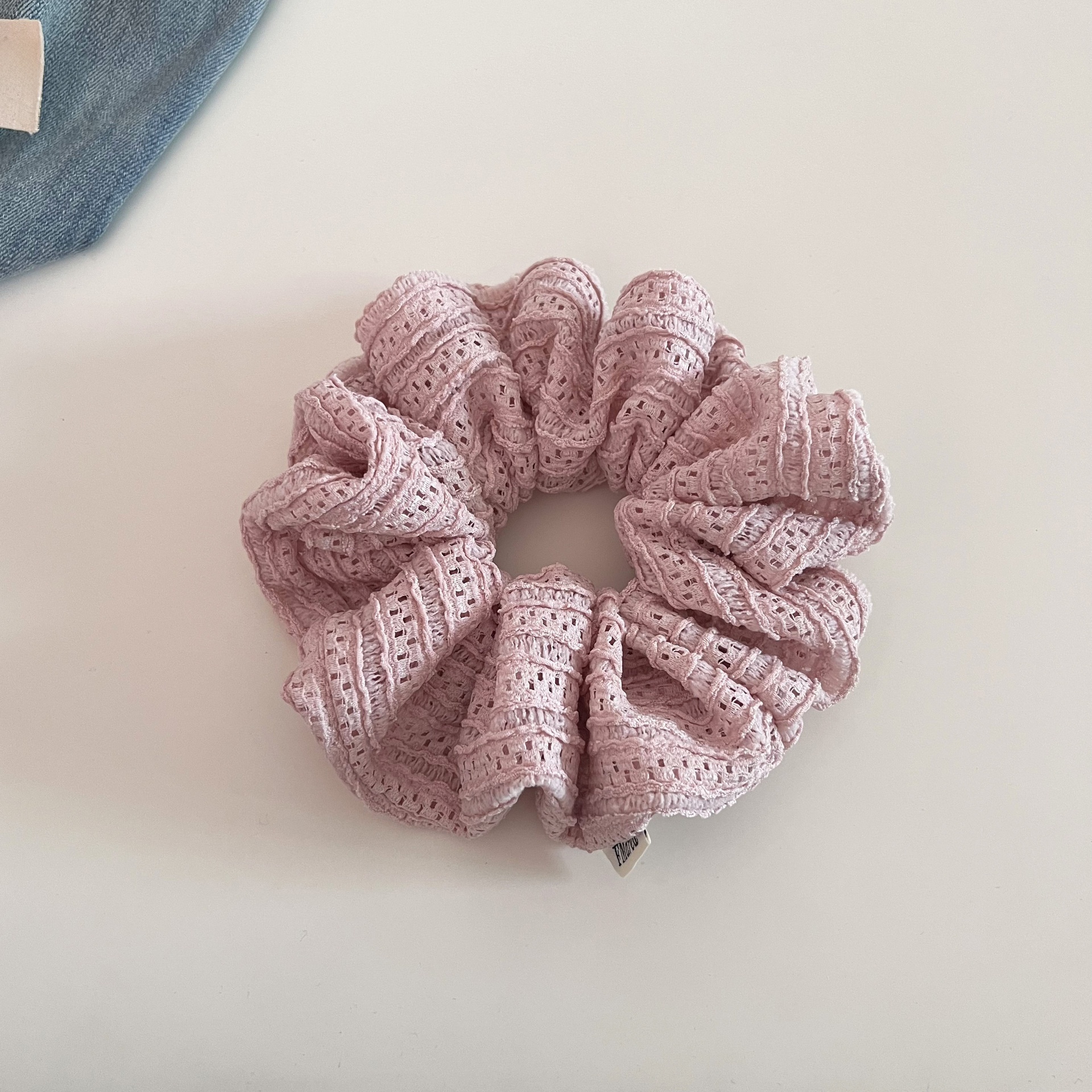Women's Summer Fairy Lace Hollow Ball Hair Tie Solid Light Blue Pink