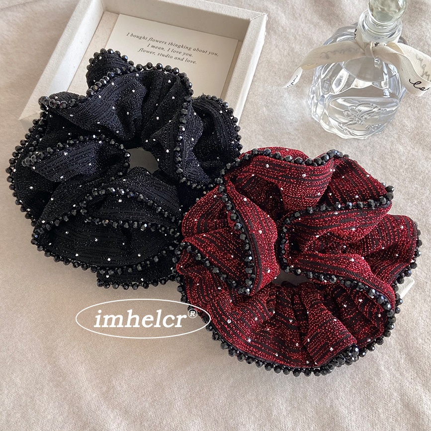 Women's Sparkling Rhinestone Ponytail Hairband Burgundy Black Crystal