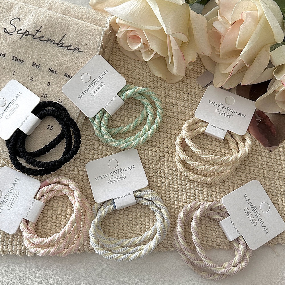 Women's Summer Cloth Scrunchies 3PCS Pack Sweet Striped Beige