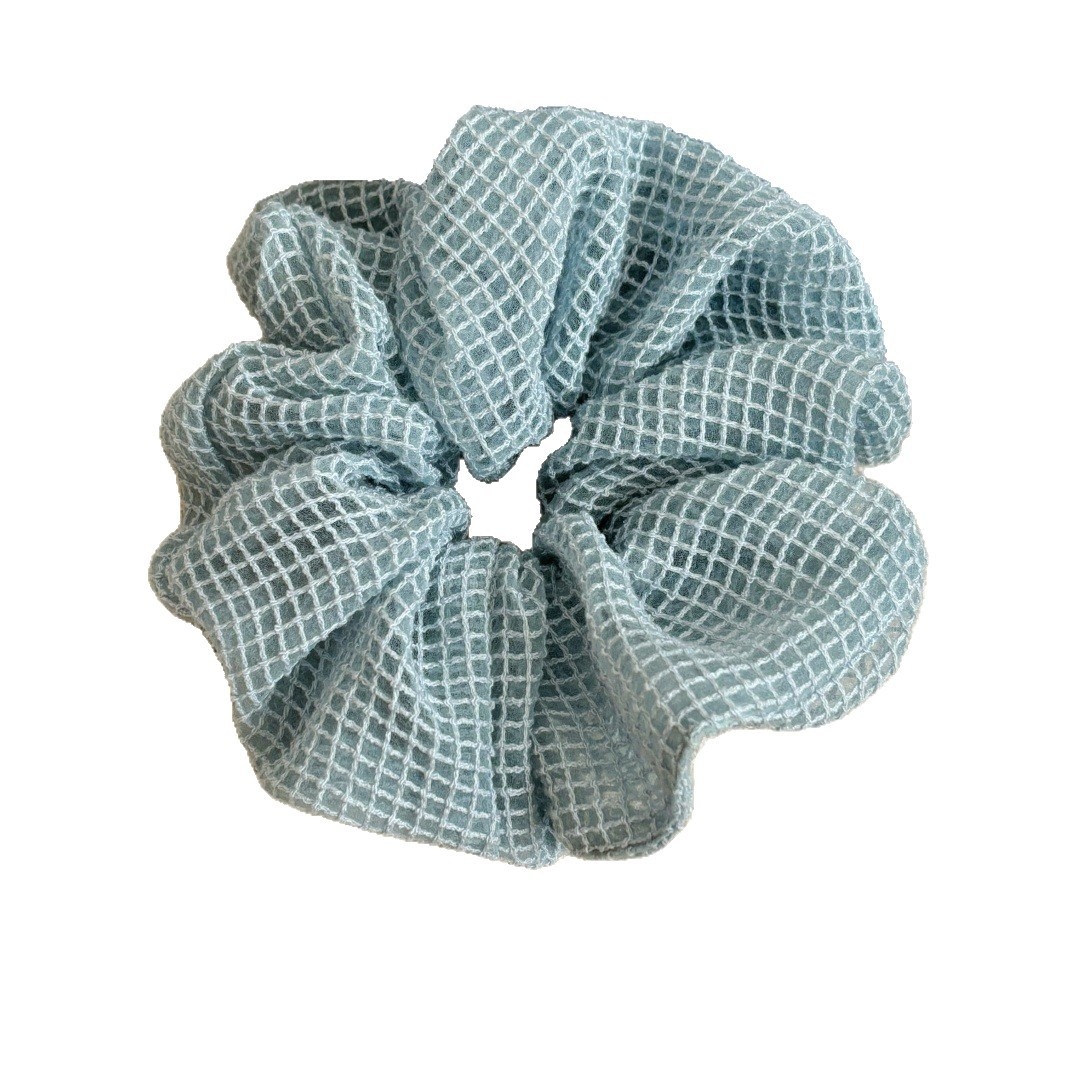 Women's Soft Cloth Retro Hair Tie For Daily Wear Sky Blue Plaid