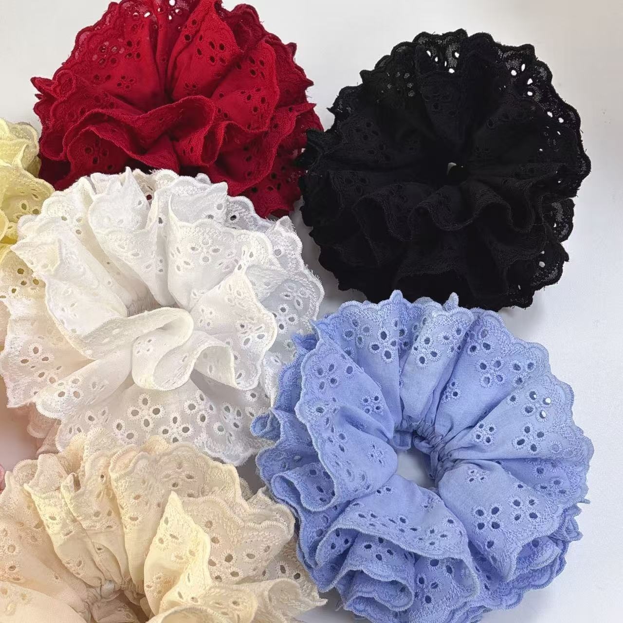 Women's Large Elastic Ponytail Hair Ties Sweet 4-Layer Pleated Lace