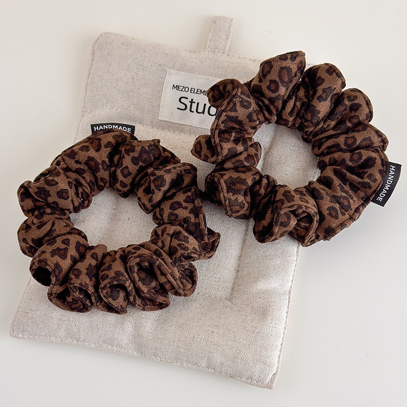 Women's French Suede Elastic Hair Band Ponytail Holder Leopard Print
