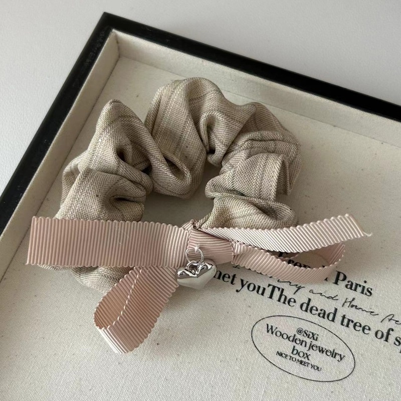 Women's Retro Cloth Bowknot Hair Tie For Elegant Styling Khaki Striped