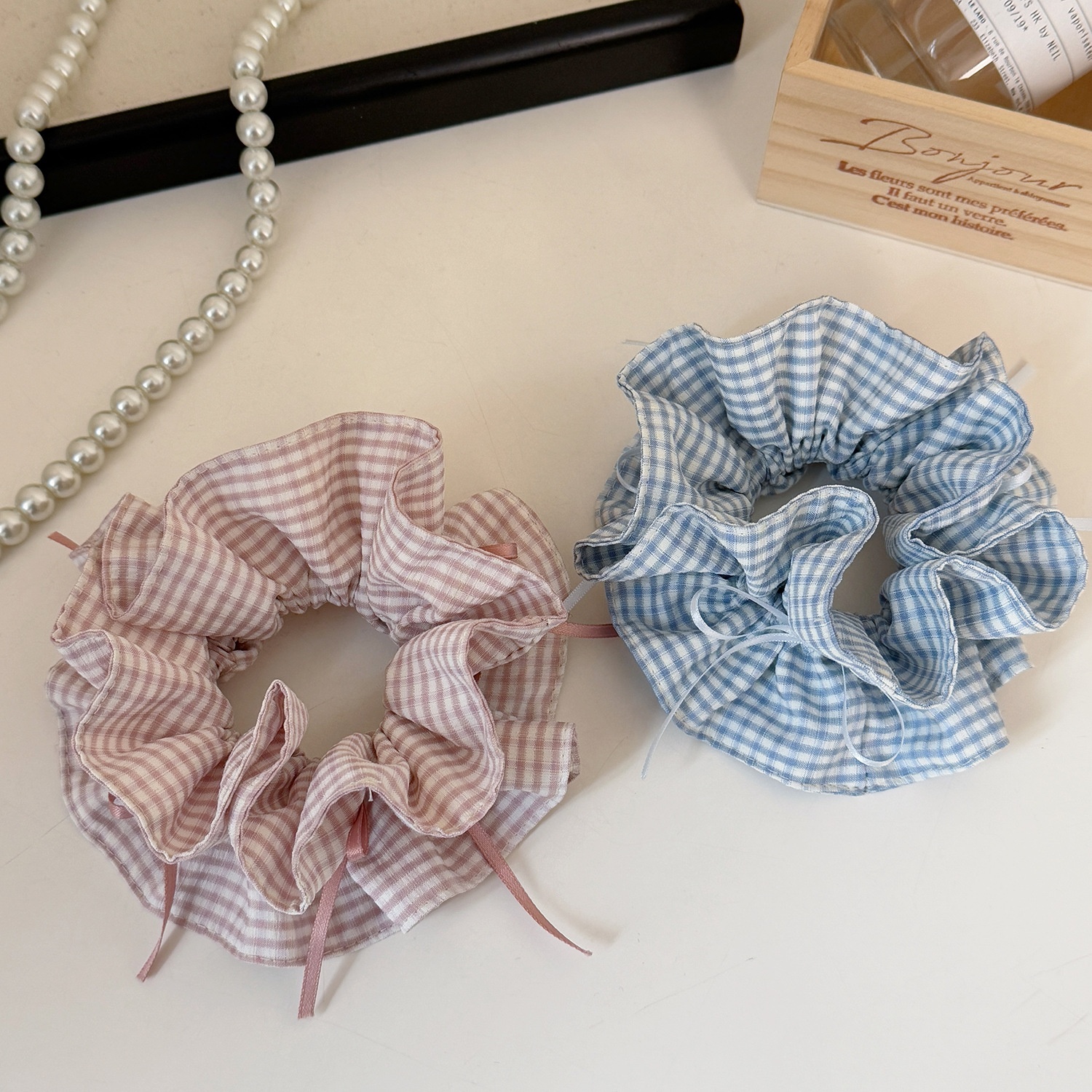 Women's Sweet Spring Soft Cloth Bowknot Hair Tie Accessory Blue Plaid