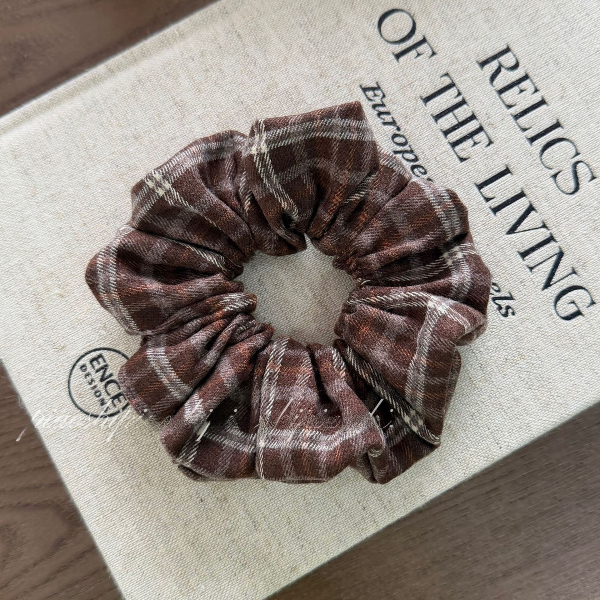 Women's French Style Autumn Winter Cloth Hair Tie Coffee Plaid