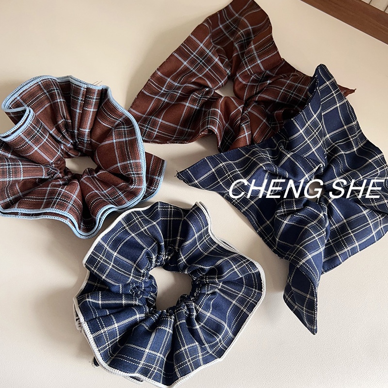 Women's Preppy Hair Ties British Plaid Brown Coffee Cloth Hair Accessories