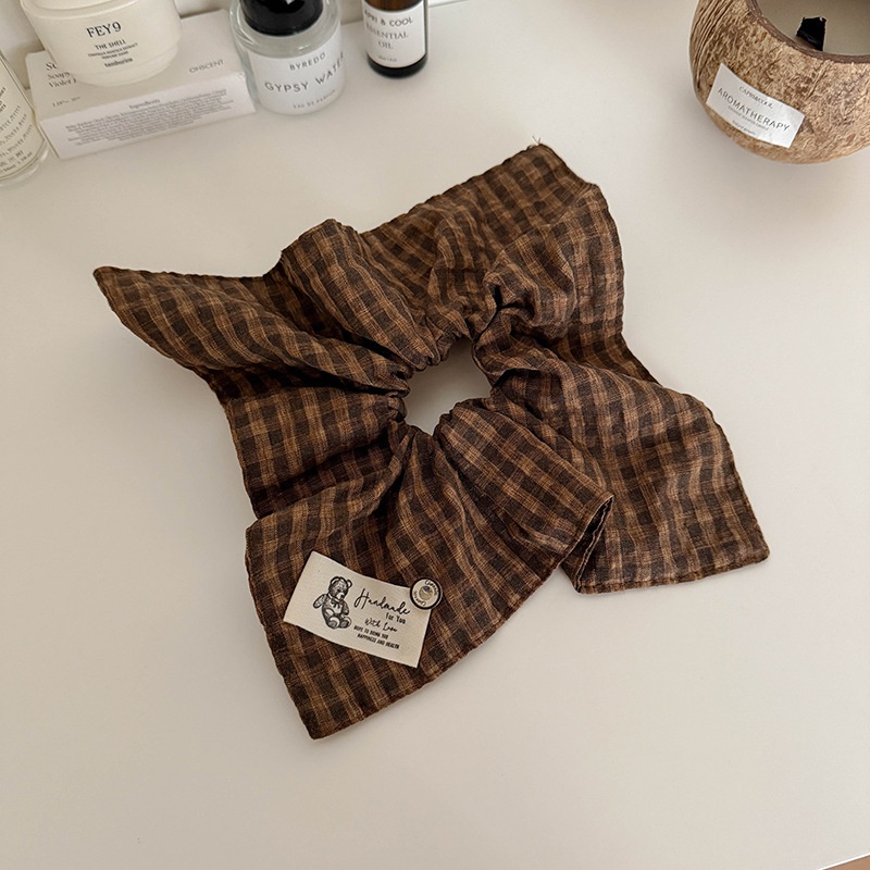 Women's Retro Autumn Winter Cloth Scrunchies Grey Checkered Plaid