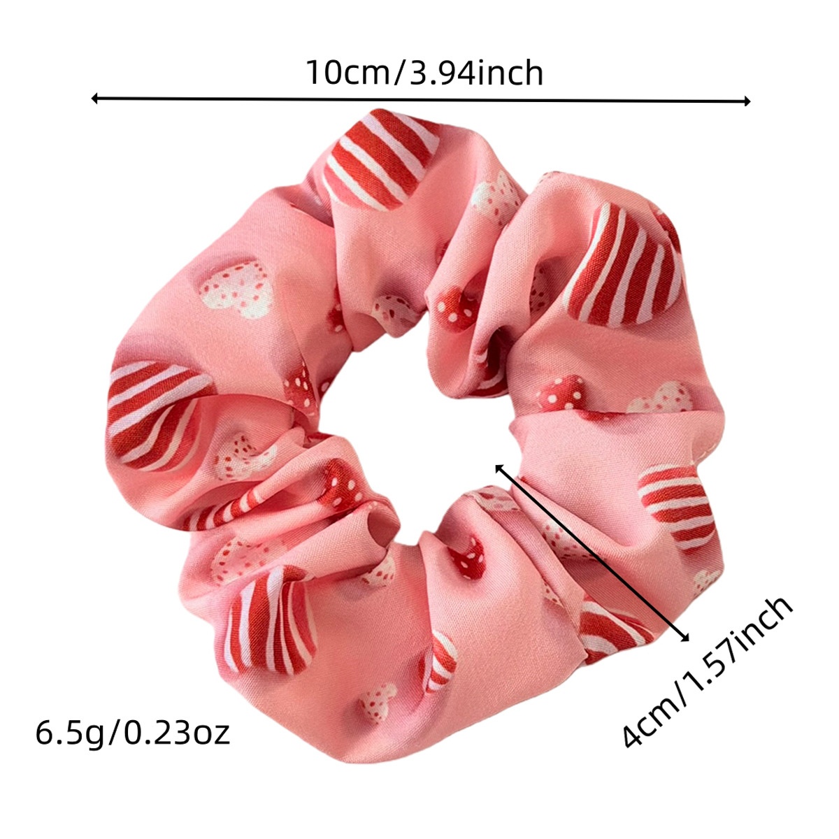 Women's Elastic Fabric Large Bow Hair Tie Valentine Candy Heart Print