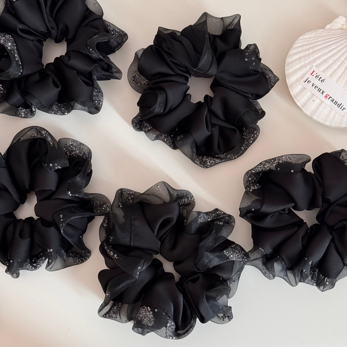 Women's Elegant Rhinestone Inlay Satin Gauze Party Hair Tie Black