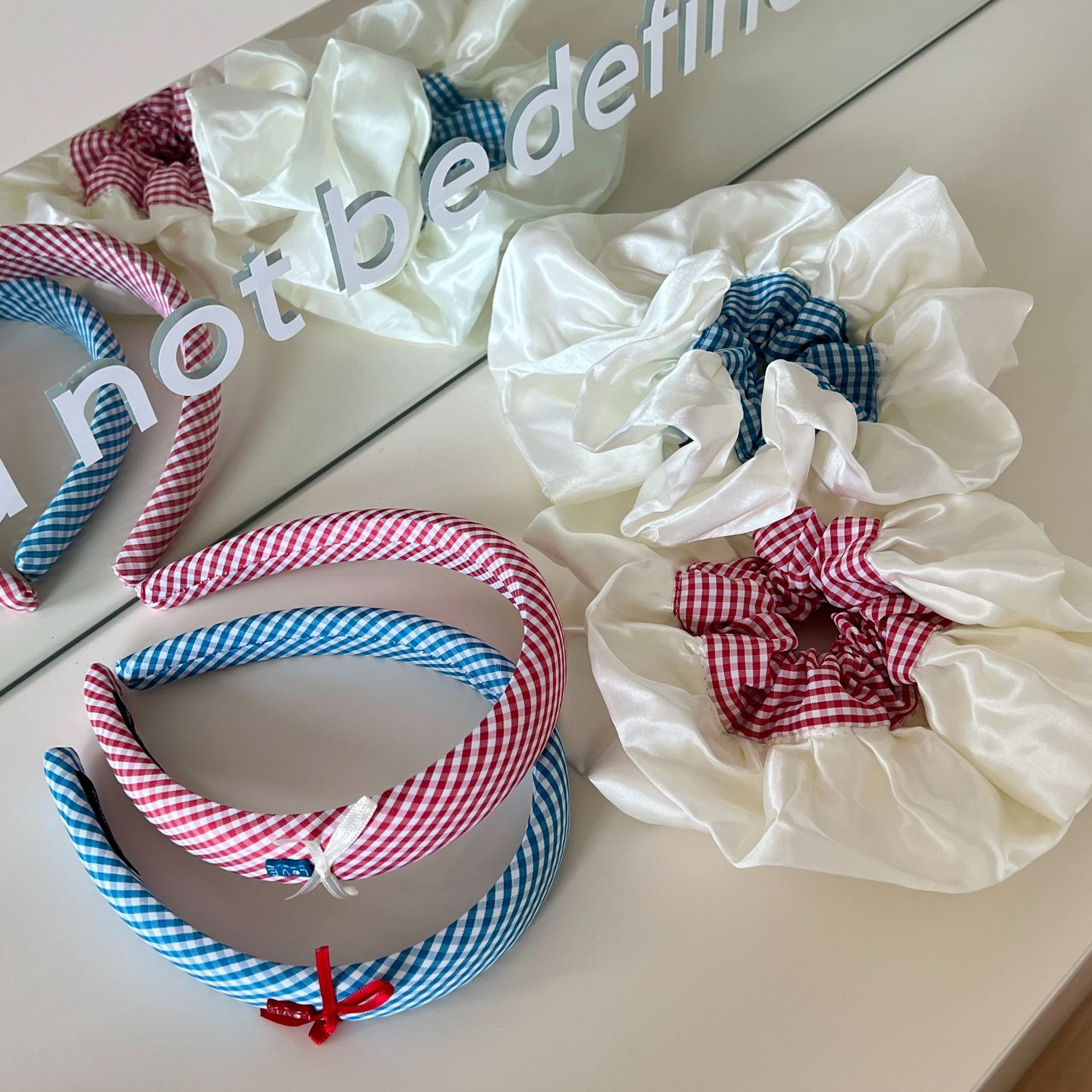 Women's Fabric Bowknot Hair Ties Summer Date Ruffle Bands Multicolor Plaid