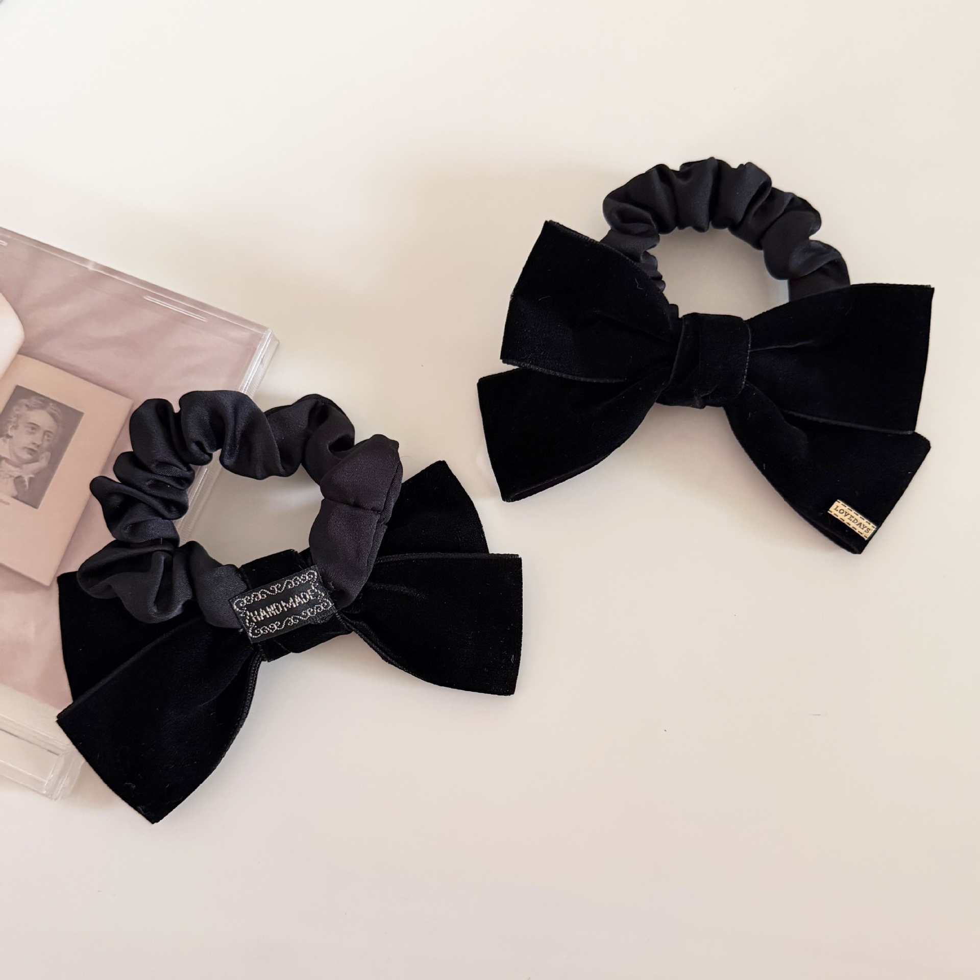 Women Autumn Winter French Style Velvet Bowknot Hair Tie Black