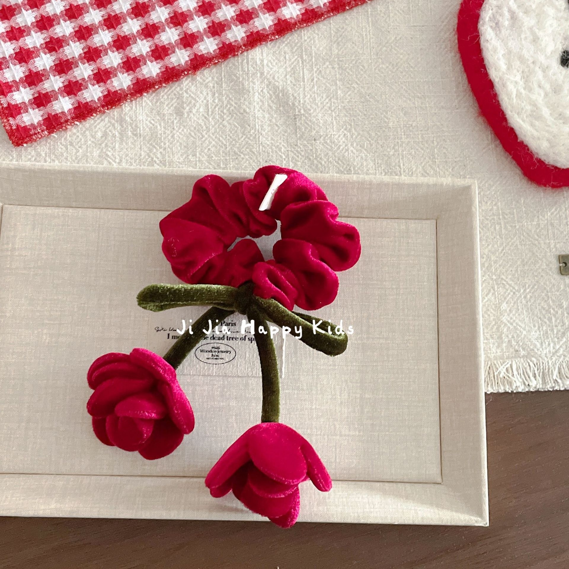 Women's Velvet Big Bow Hair Clip Autumn Winter Red Rose Hairband