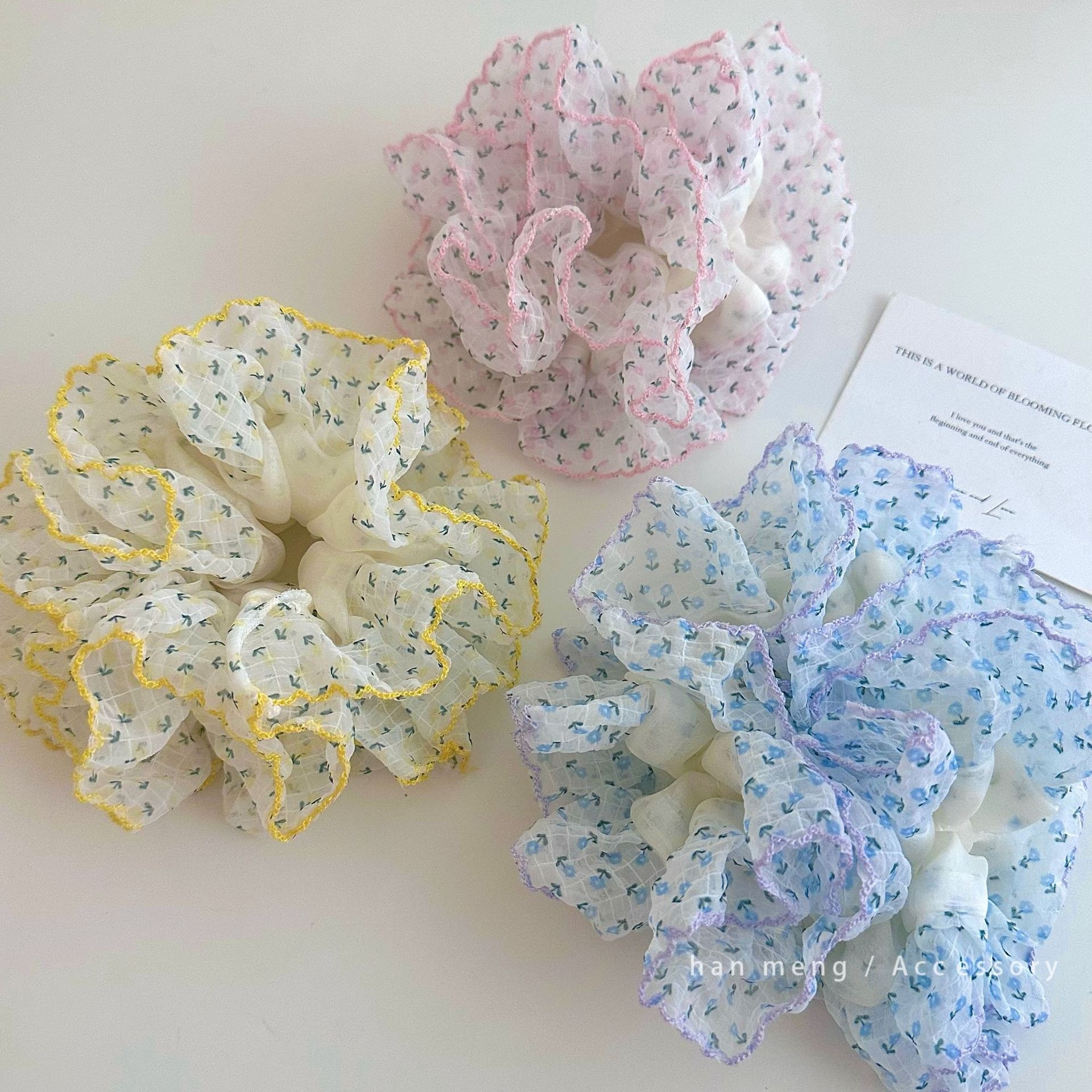 Women's Soft Lace Ponytail Hair Ties Sweet Ditsy Floral Color Collision