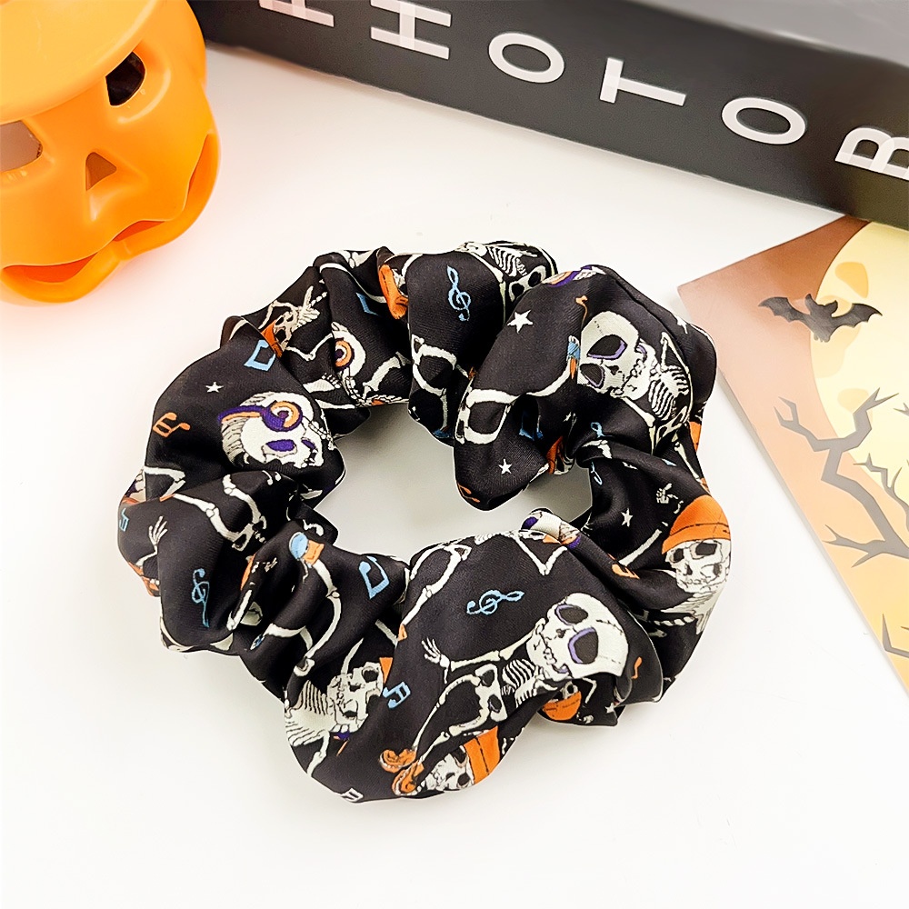 Women's Halloween Cloth Elastic Scrunchies Retro Pumpkin Skull