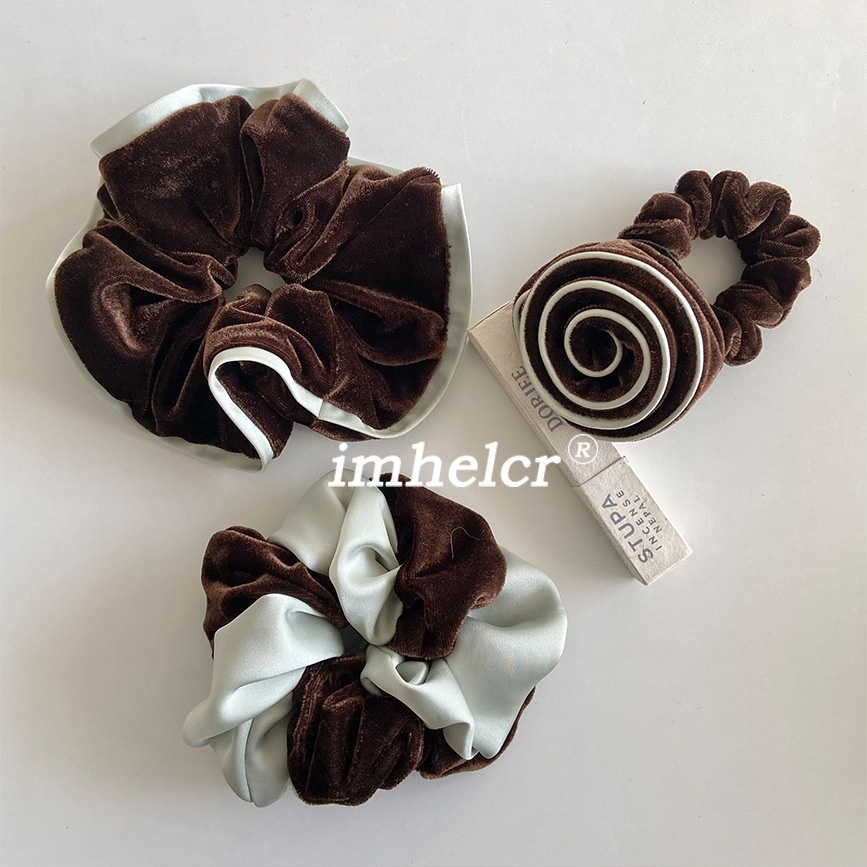 Women's Velvet Double Rose Ponytail Bun Hair Tie Mint Color Block