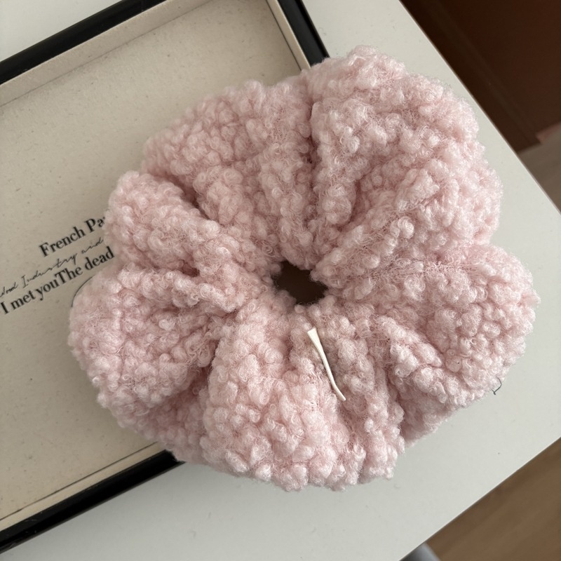 Women's Fluffy Lamb Wool Bow Hairband Winter Warm Hair Tie Solid Color