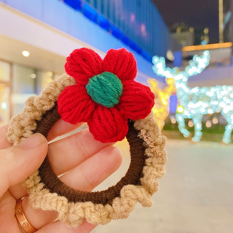 Women's Christmas Party Knitted Cotton Elastic Hair Ties Deer Snowman