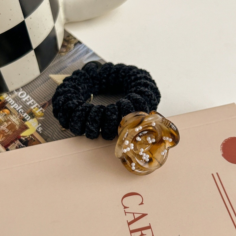 Women's Elastic Acetate Pearl High Ponytail Hair Band Rose