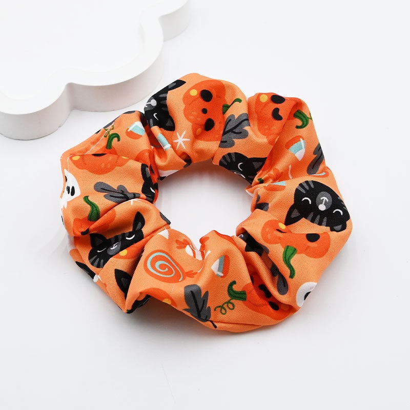 Women's Elastic Cloth Hair Scrunchie Cartoon Halloween Pumpkin Print