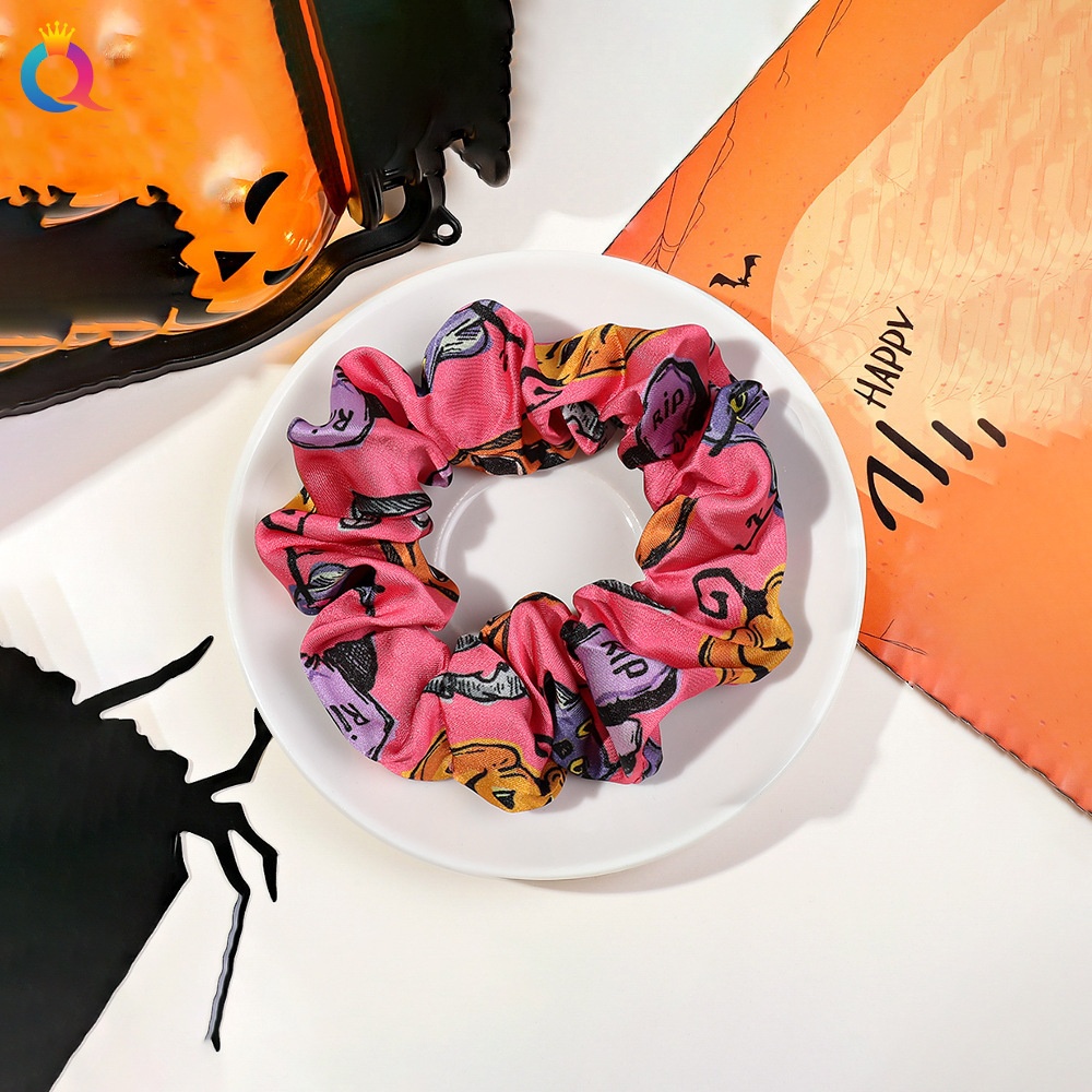 Women's Halloween Cloth Elastic Scrunchies Retro Pumpkin Skull