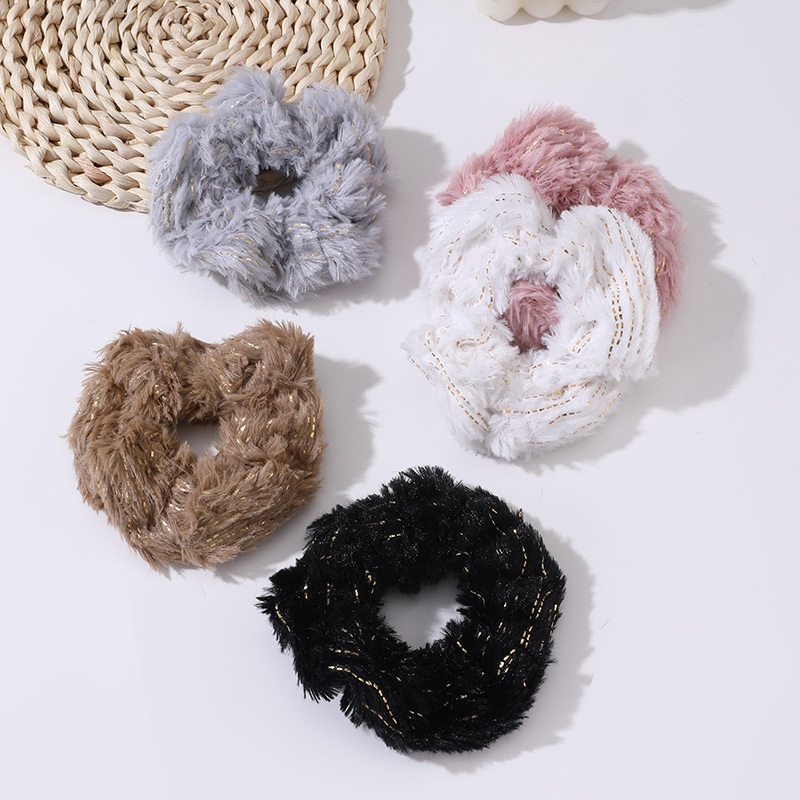 Women's Ethnic Floral Plush Hair Accessories Set Winter Large Elastic Ties