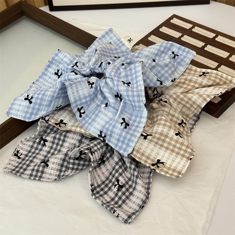Women's New Style Plaid Cloth Bow Tie Scrunchie Hair Tie