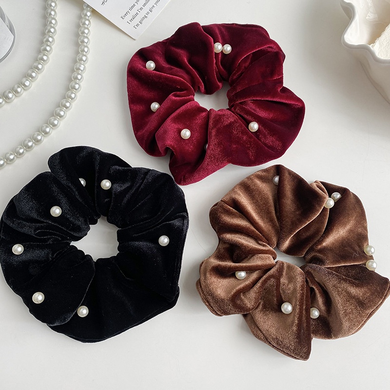 Women's Velvet Pearl Hair Ties Autumn Winter High-End Small Fragrance Style