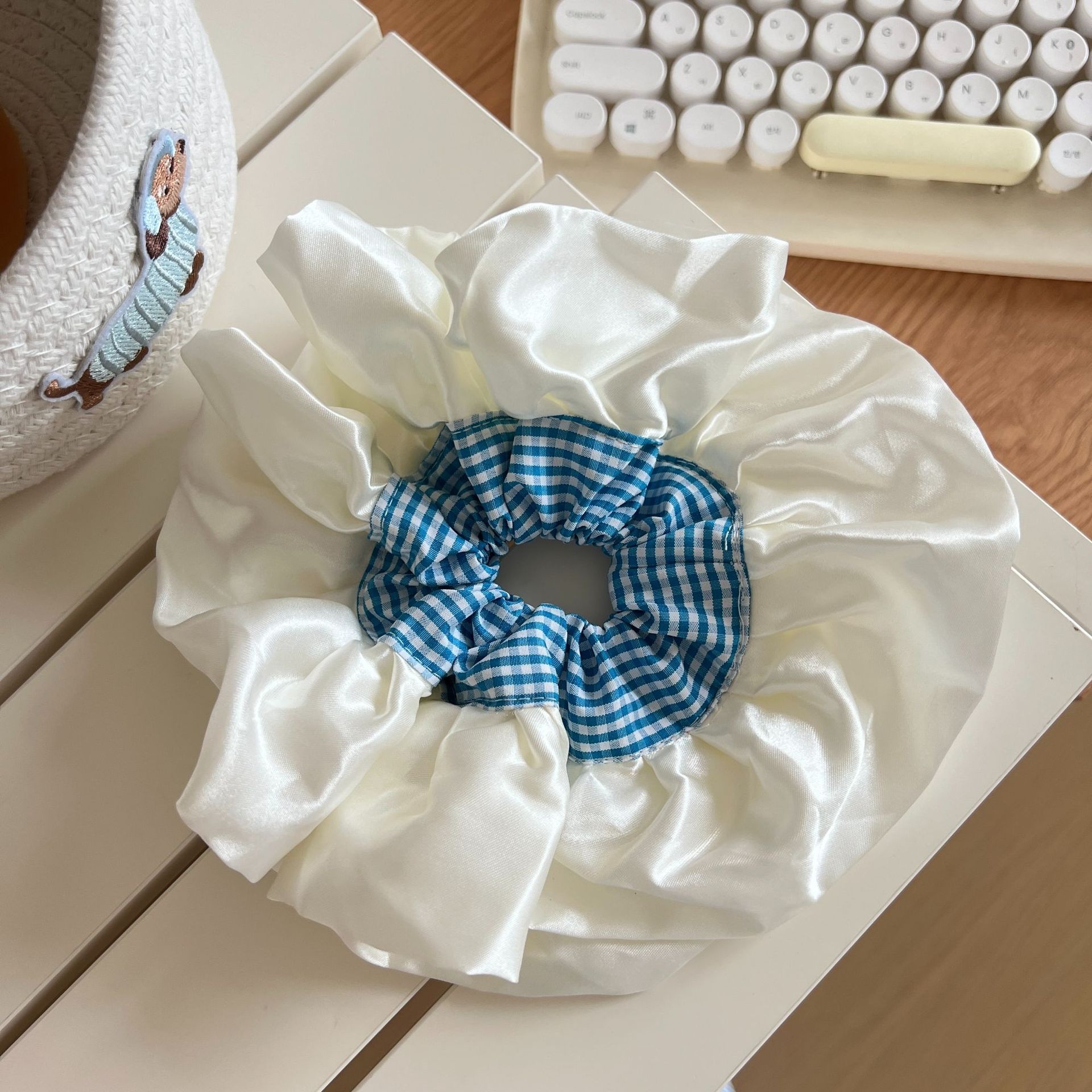 Women's Fabric Bowknot Hair Ties Summer Date Ruffle Bands Multicolor Plaid