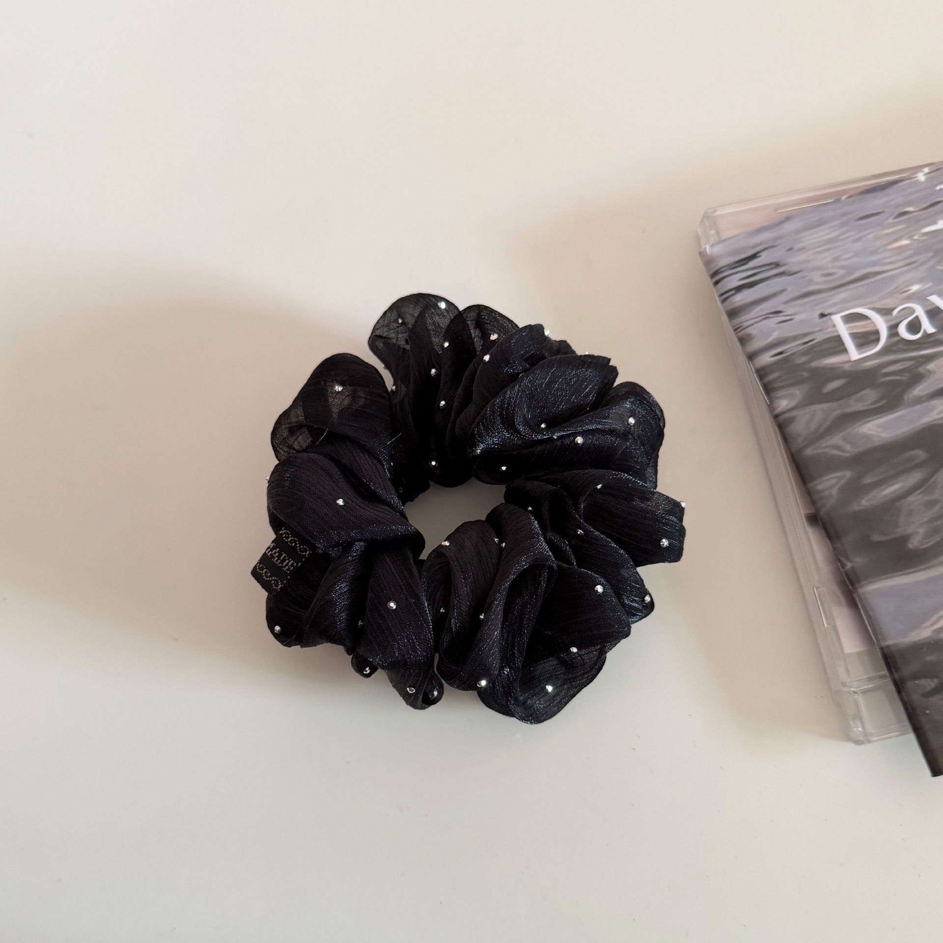 Women's Simple Rhinestone Gauze Hair Tie Sparkly Apricot