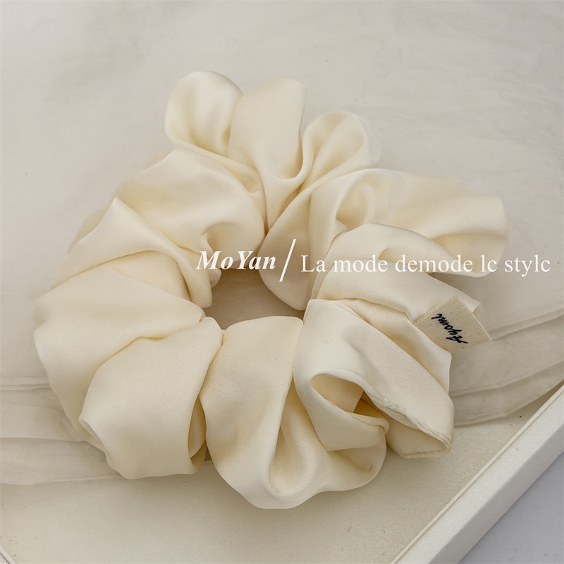 Women's Spring Elegant Satin Hair Tie Scrunchie Solid Color Beige