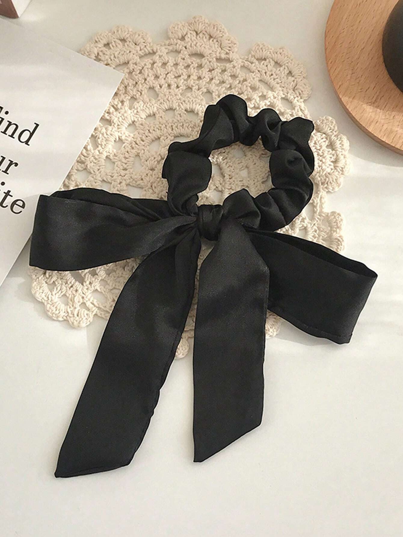 Women Girls French Polka Dot Bow Hair Scarf Fabric Ponytail Holder Tie