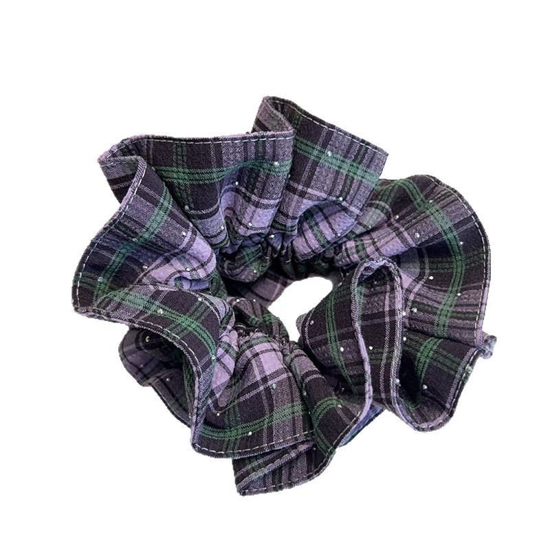 Women's Casual Cloth Hair Tie Scrunchie Purple Color Block Plaid