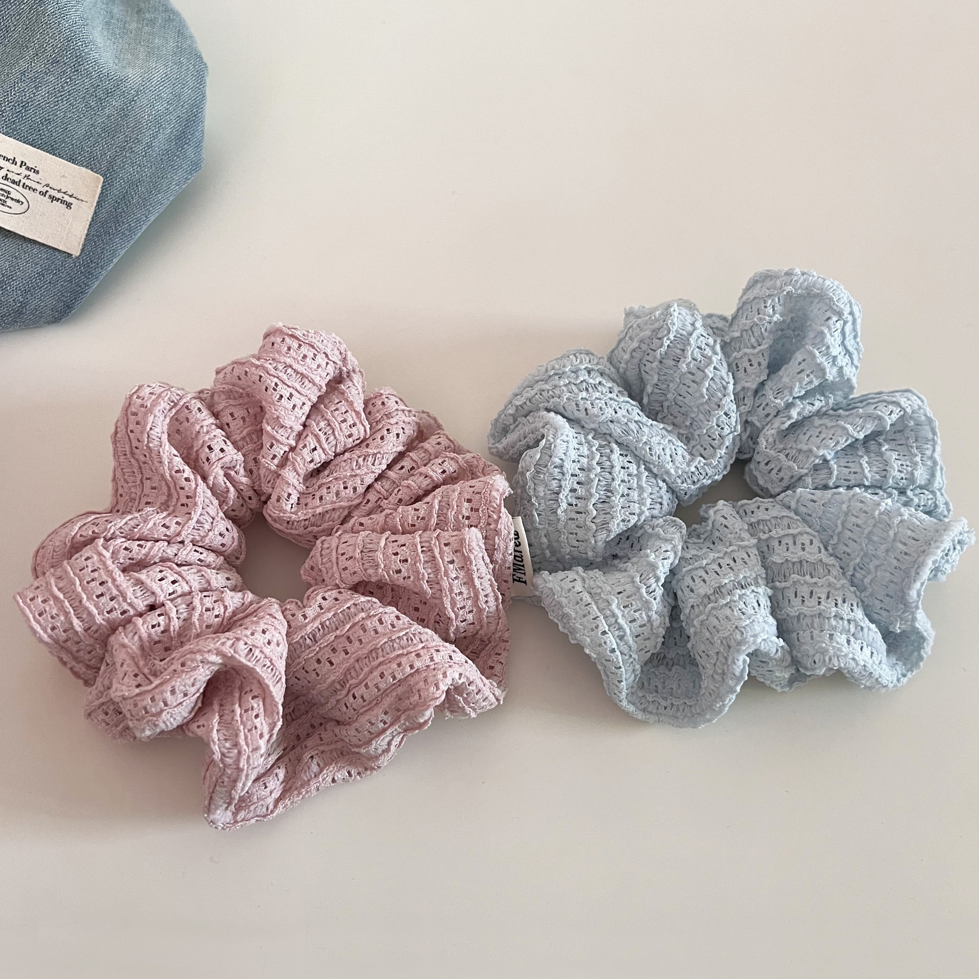 Women's Summer Fairy Lace Hollow Ball Hair Tie Solid Light Blue Pink