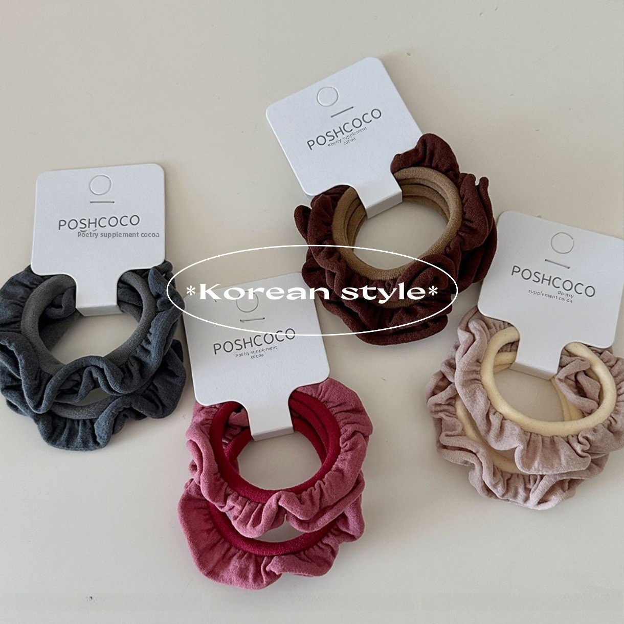 Women's Simple Floral Tulle Hair Ties 2 Pieces For Winter Khaki