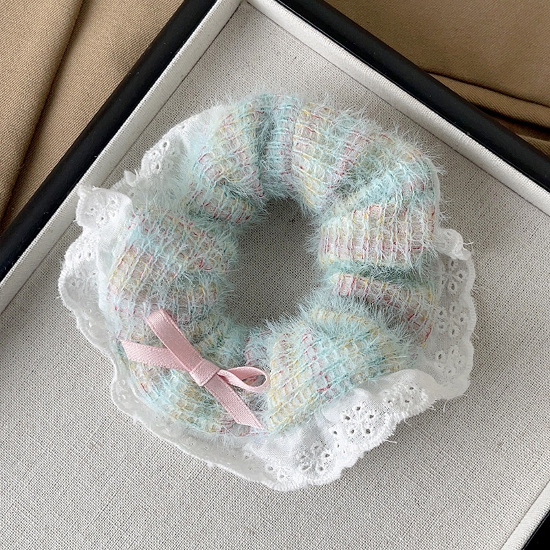 Women's Sweet Plush Rib-Knit Butterfly Knot Color Block Winter Hair Tie