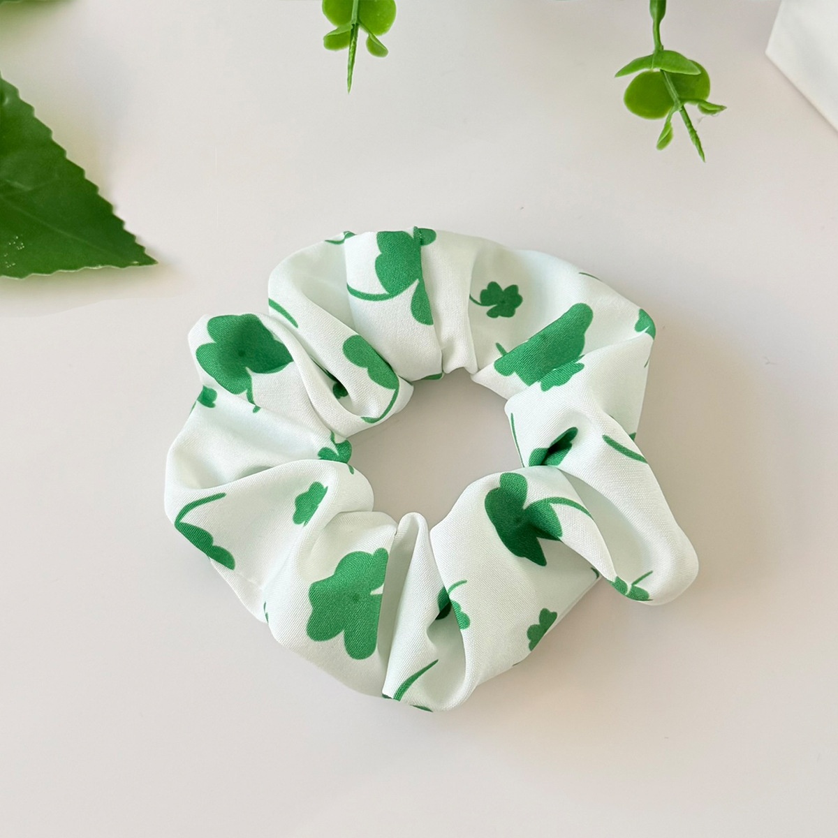 Women's Festival Party Cloth Elastic Hair Tie Green Four Leaf Clover