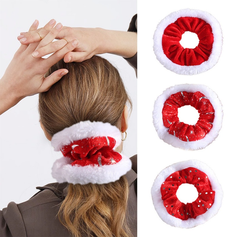 Unisex Holiday Cloth Hair Tie Scrunchie Christmas Snowman Pattern